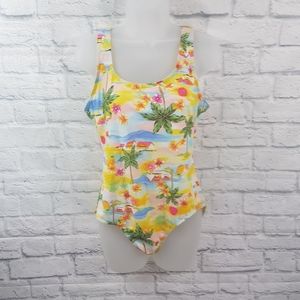 Islander VTG Hawaiian Themed Print 1 Piece Swimsuit